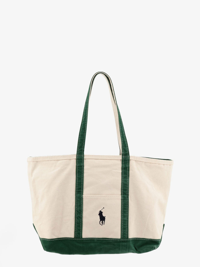 Denim shoulder bag with embroidered logo on the front
