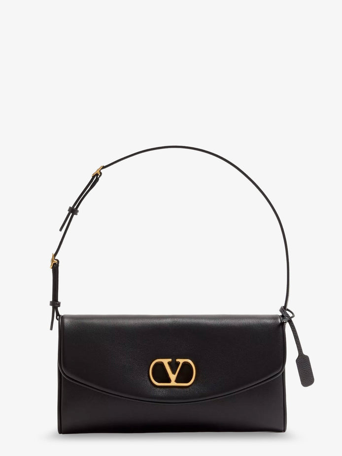 DeVain Leather Shoulder Bag with Metal VLogo Signature