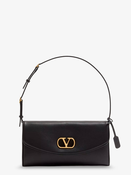 DeVain Leather Shoulder Bag with Metal VLogo Signature