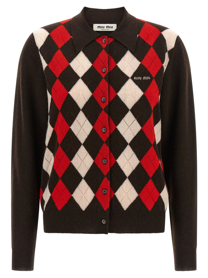 Diamond-shaped collar cardigan