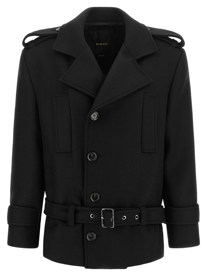 Double-breasted belted coat