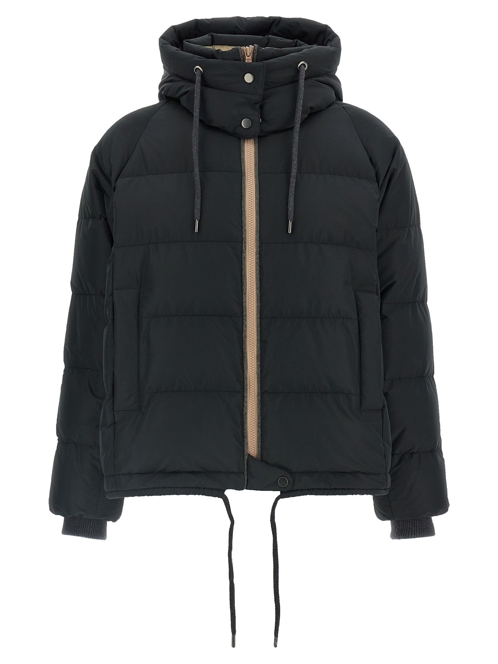 Down jacket with knit and jewel details