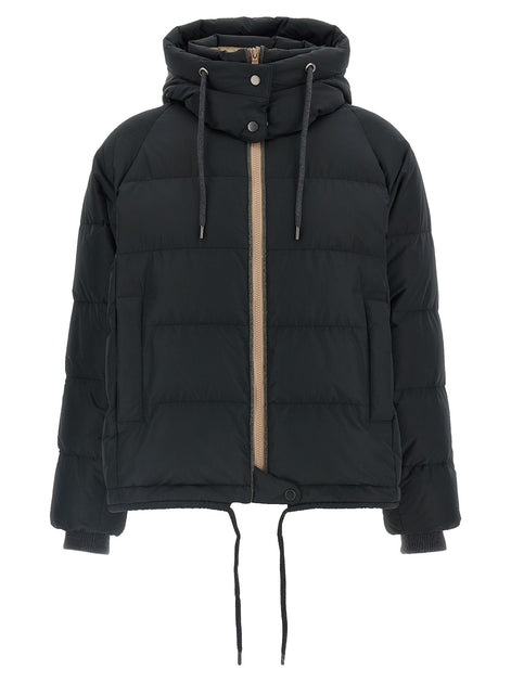 Down jacket with knit and jewel details