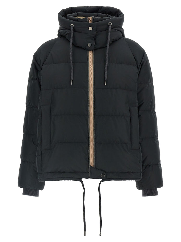 Down jacket with knit and jewel details