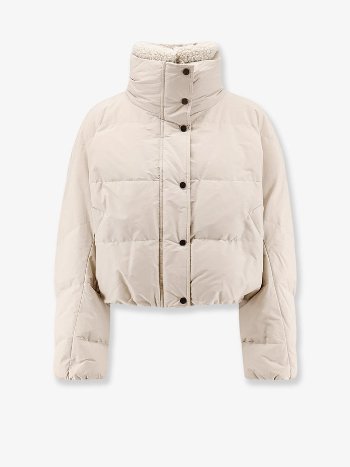 Down jacket with shearling collar