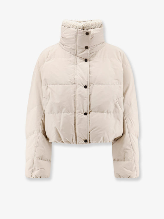 Down jacket with shearling collar