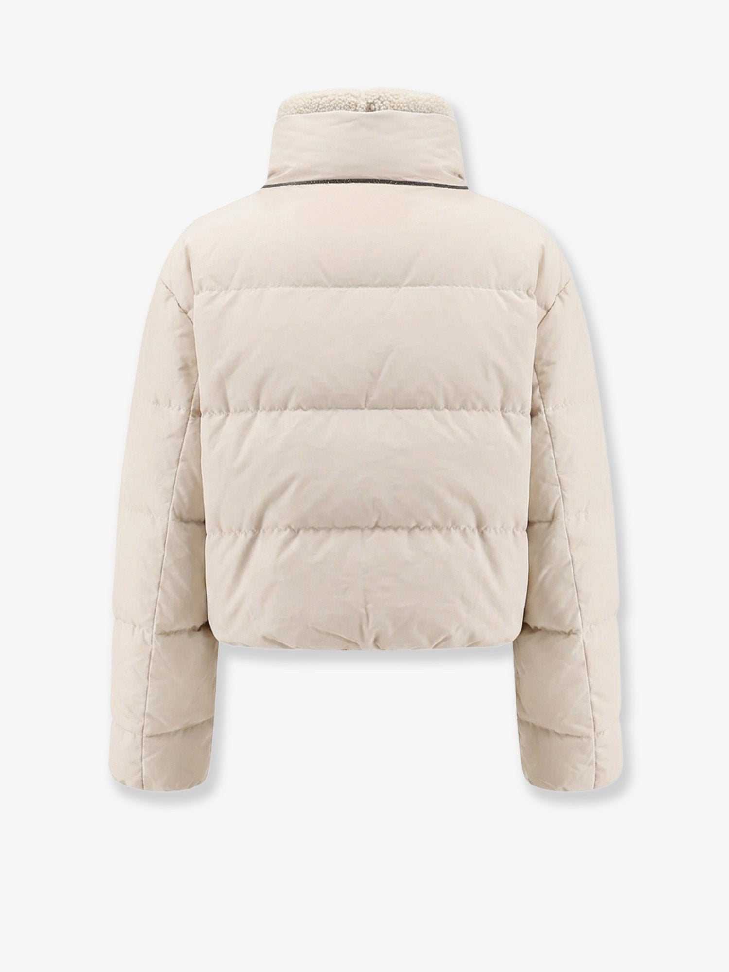 Down jacket with shearling collar