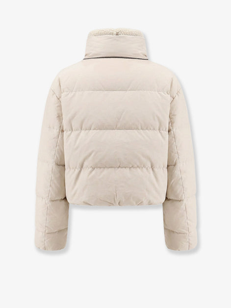 Down jacket with shearling collar