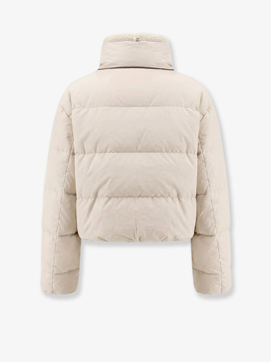 Down jacket with shearling collar