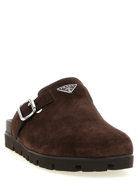 PRADA Enameled triangle logo sabots