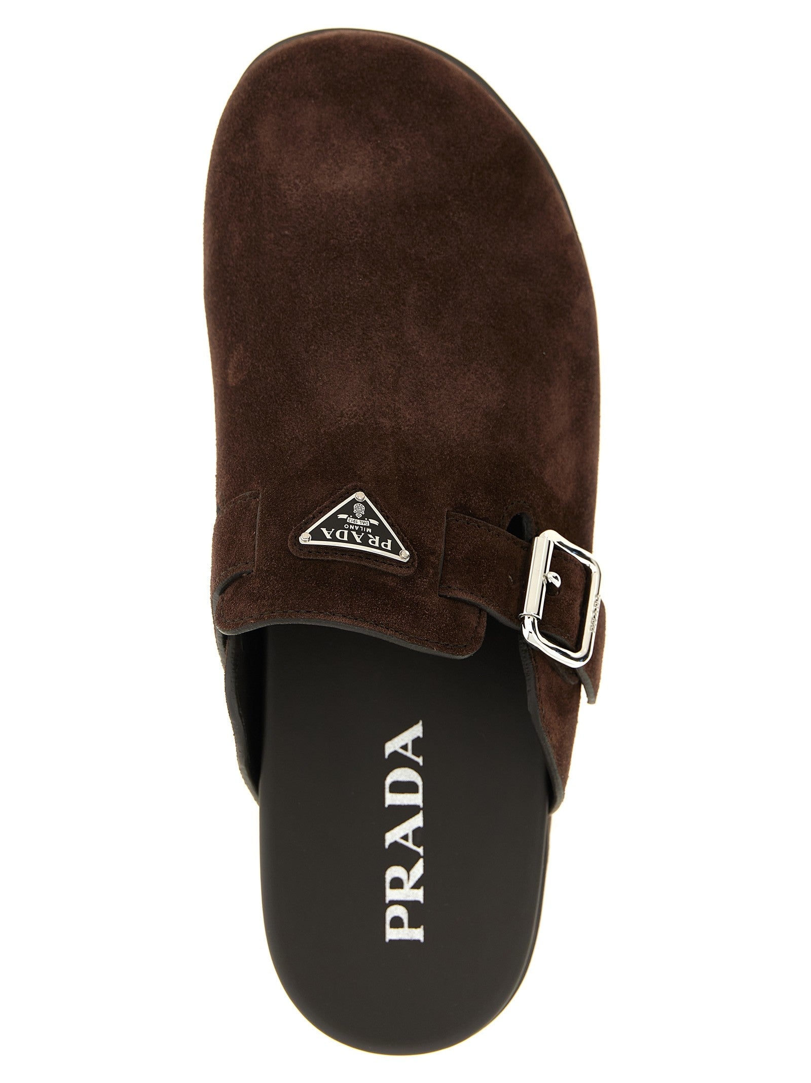 PRADA Enameled triangle logo sabots