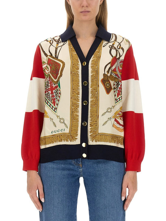 EXTRA FINE WOOL CARDIGAN WITH PRINT