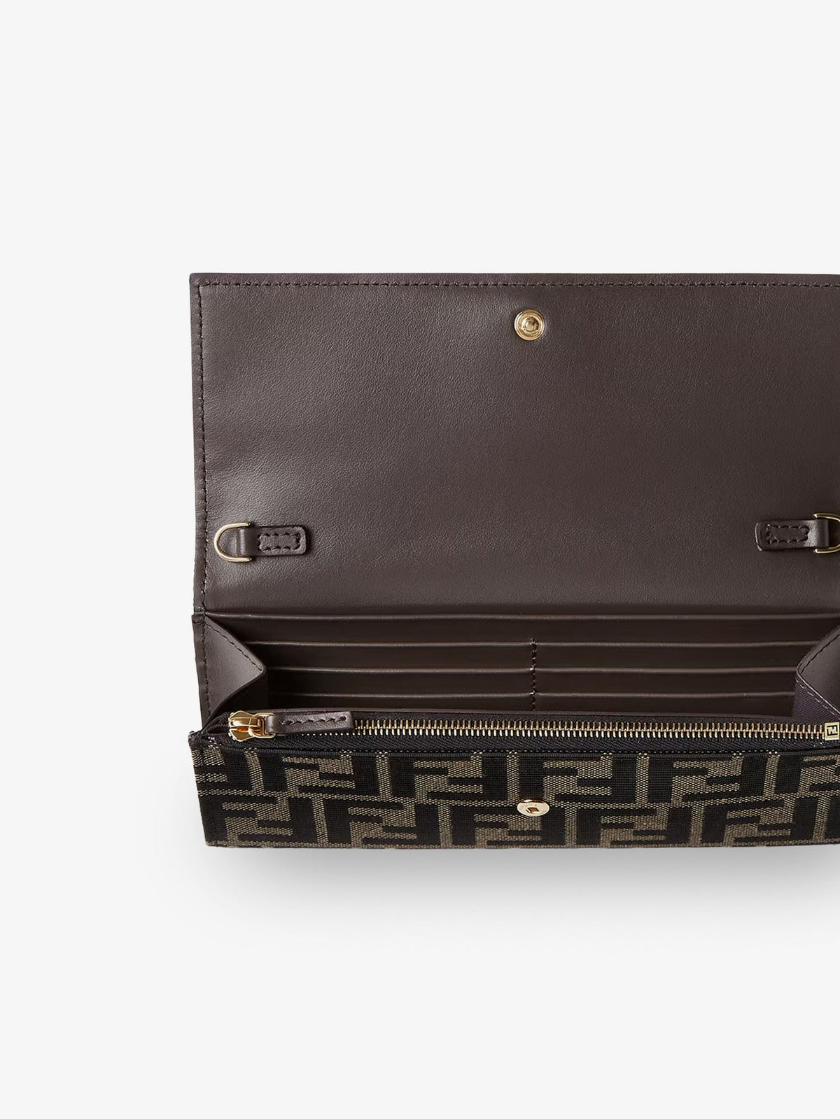 Fendi FF Zucca Fabric Continental Wallet with Chain Tube