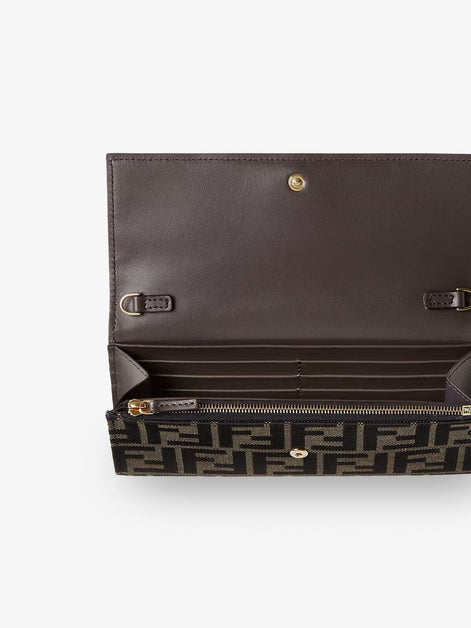 Fendi FF Zucca Fabric Continental Wallet with Chain Tube