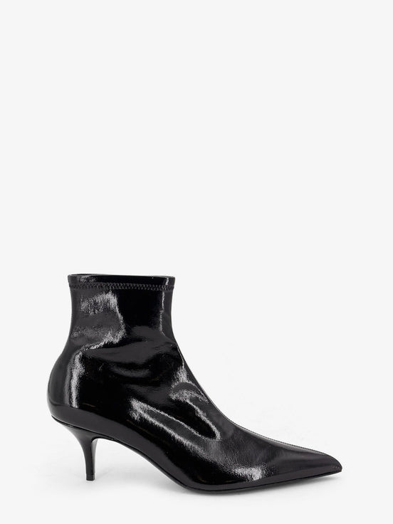 Fitted sleek stretch patent leather boots