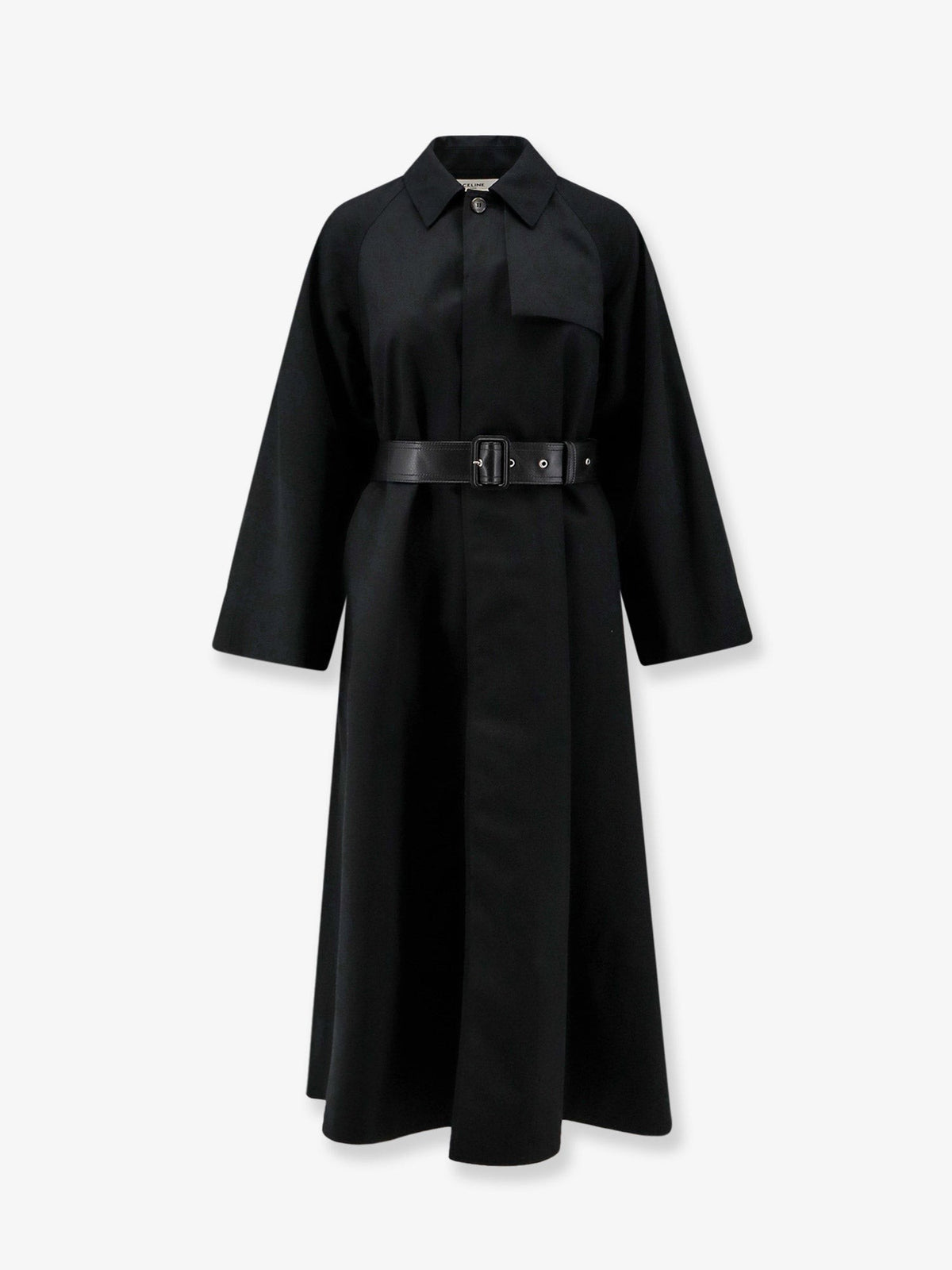 Flared waterproof coat with leather belt