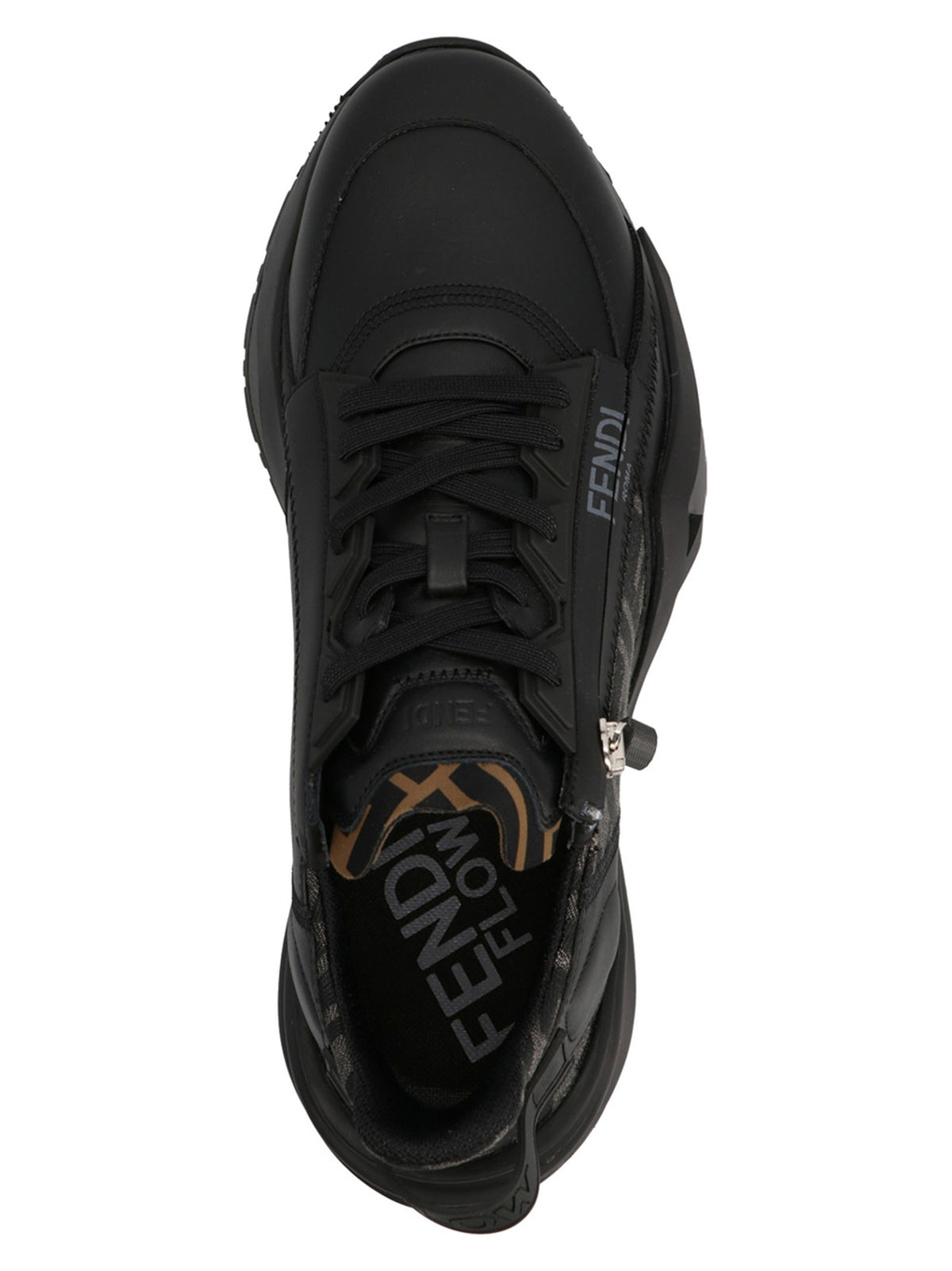 Fendi Leather Flow sneakers with FF jacquard fabric inserts