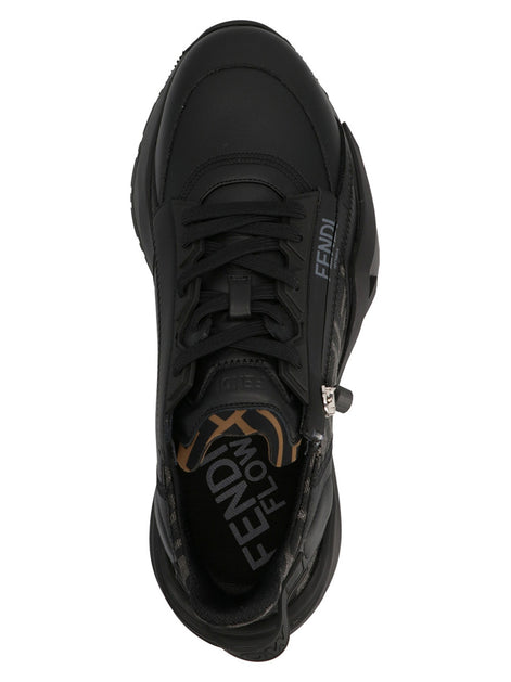 Fendi Leather Flow sneakers with FF jacquard fabric inserts