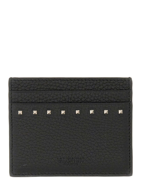 GARNET CALFSKIN "ROCKSTUD" CARD HOLDER