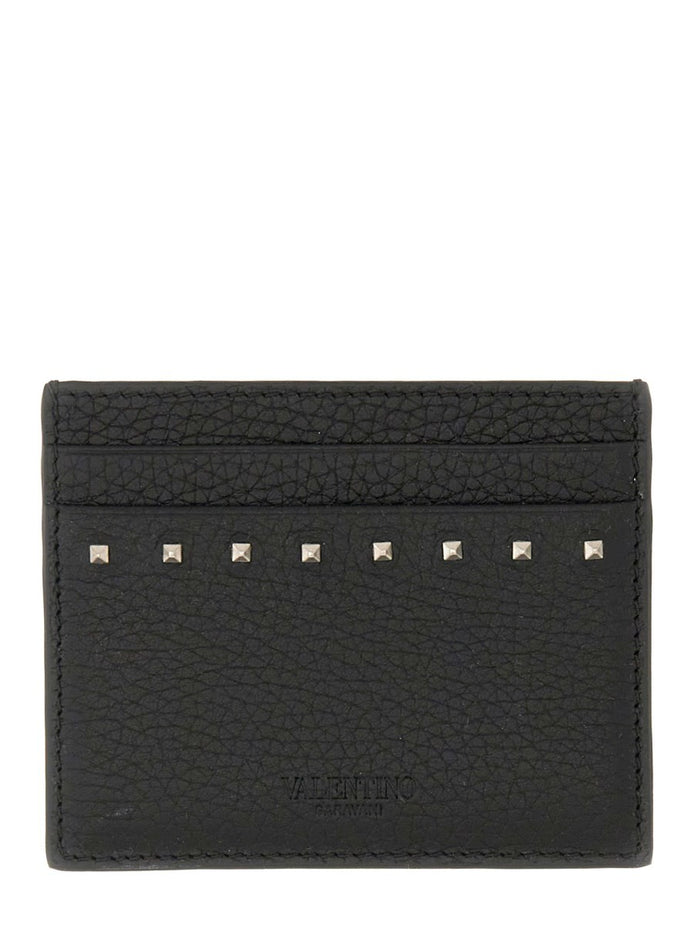 GARNET CALFSKIN "ROCKSTUD" CARD HOLDER