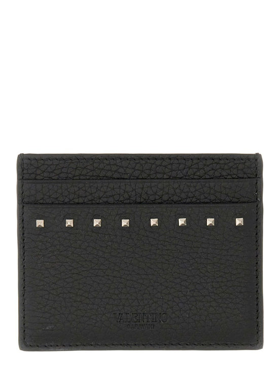 GARNET CALFSKIN "ROCKSTUD" CARD HOLDER