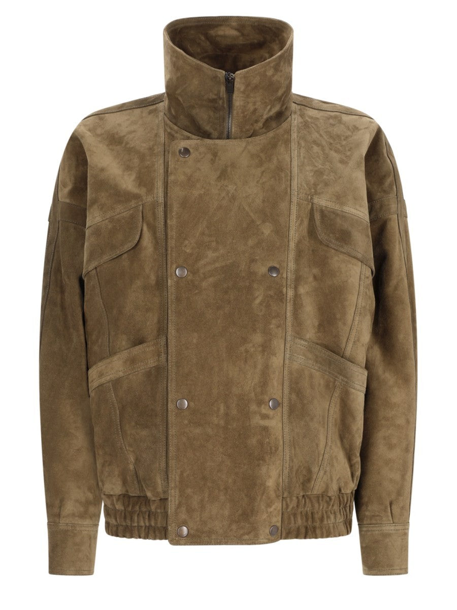 Giacca Bomber Doppiopetto In Suede