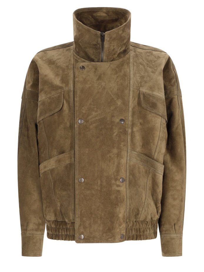Giacca Bomber Doppiopetto In Suede