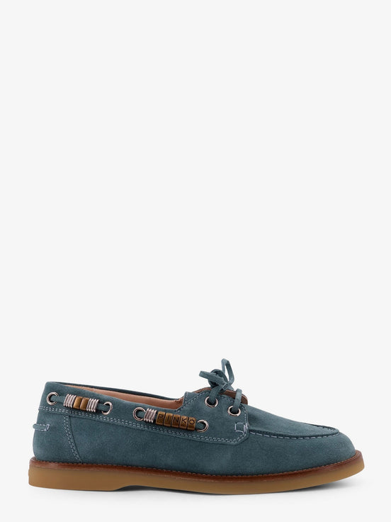 Grace suede loafers with metal lettering logo
