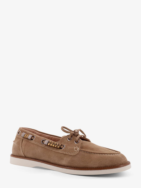 Grace suede loafers with metal lettering logo