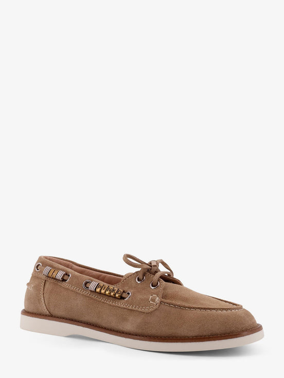 Grace suede loafers with metal lettering logo