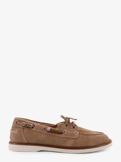 Grace suede loafers with metal lettering logo