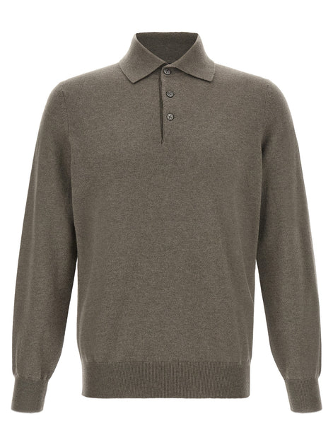 Green cashmere polo shirt