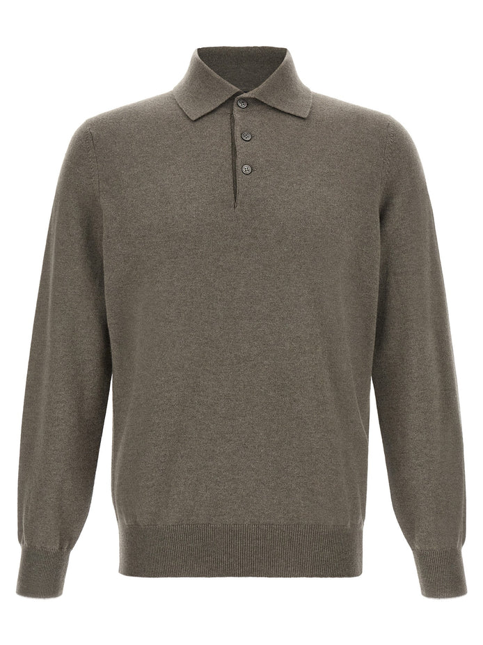 Green cashmere polo shirt