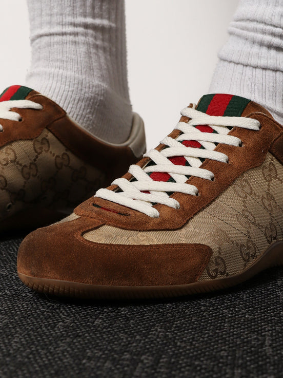 Gucci Shift suede sneakers with GG Supreme Fabric inserts