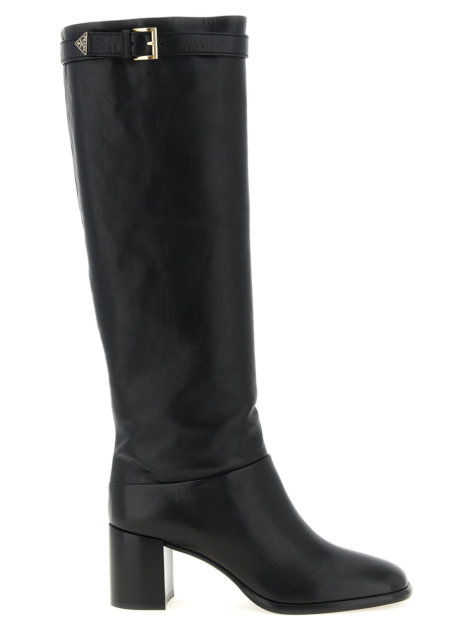 High boots with buckle and logo