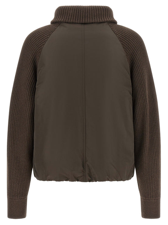 Knit insert down jacket