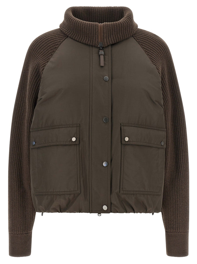 Knit insert down jacket