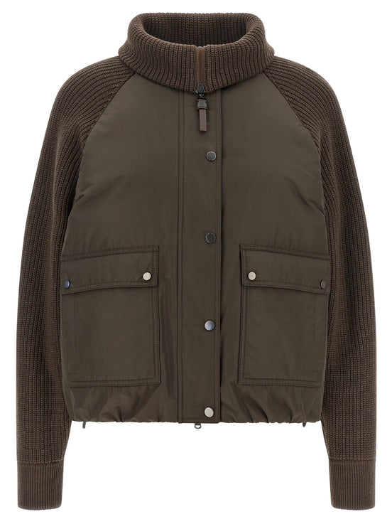 Knit insert down jacket