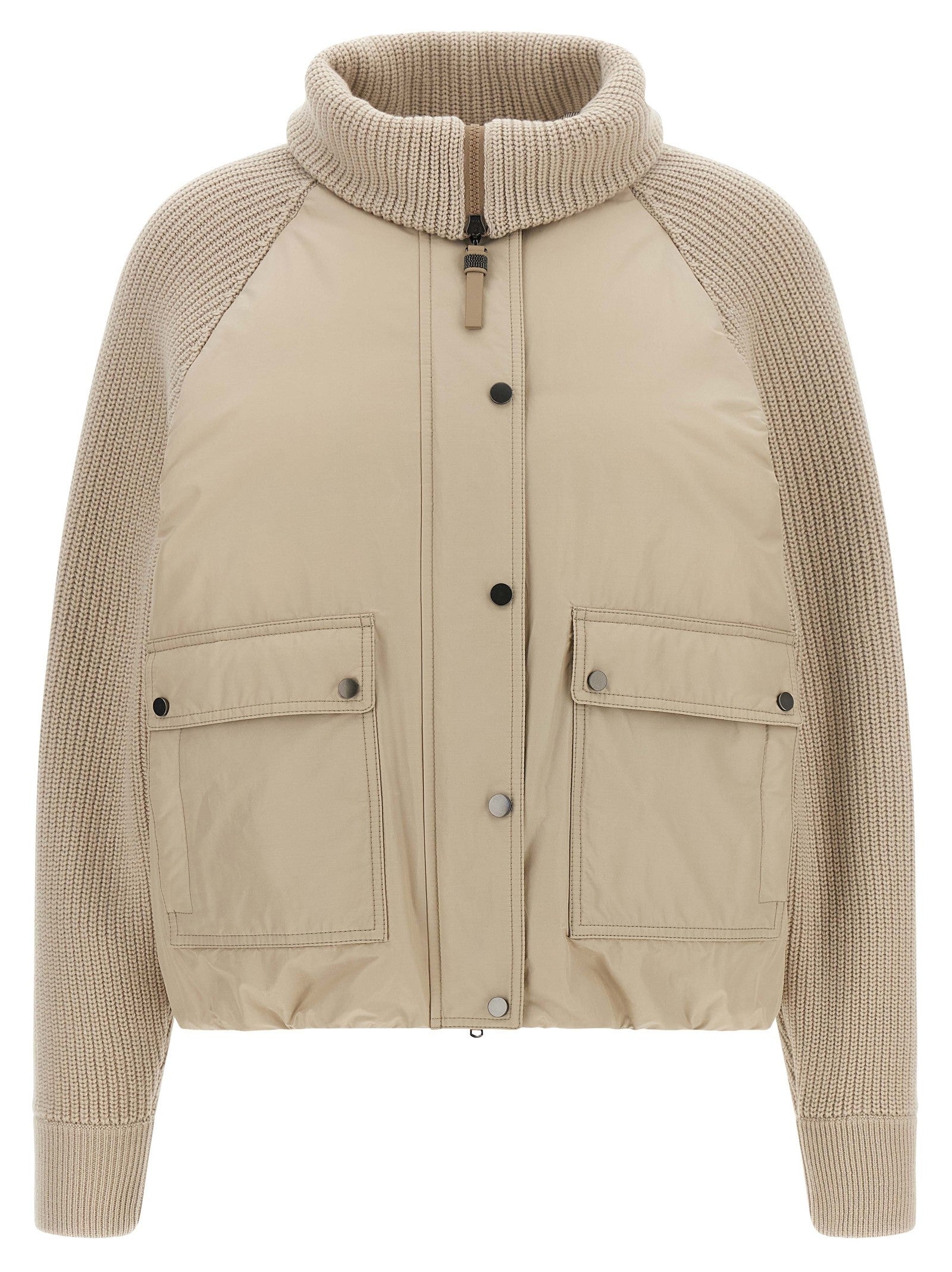 Knit insert down jacket