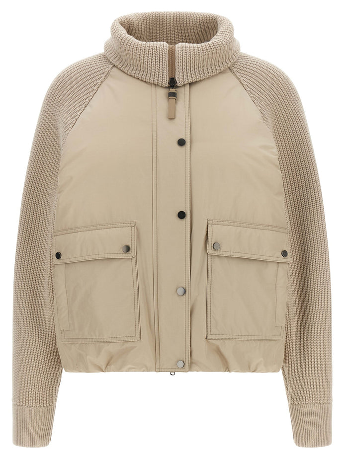 Knit insert down jacket