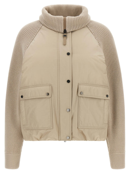 Knit insert down jacket