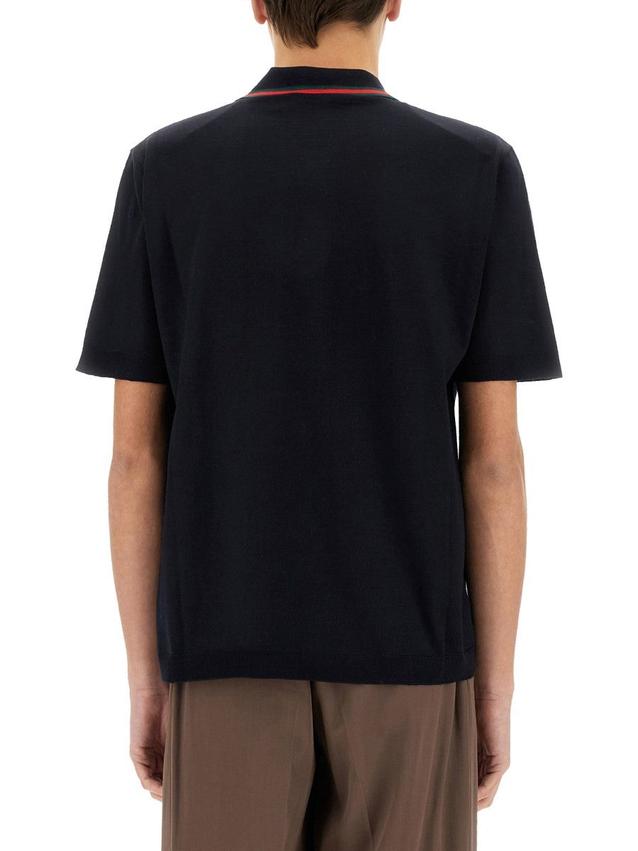 Gucci KNITTED WOOL POLO SHIRT WITH WEB PATTERN