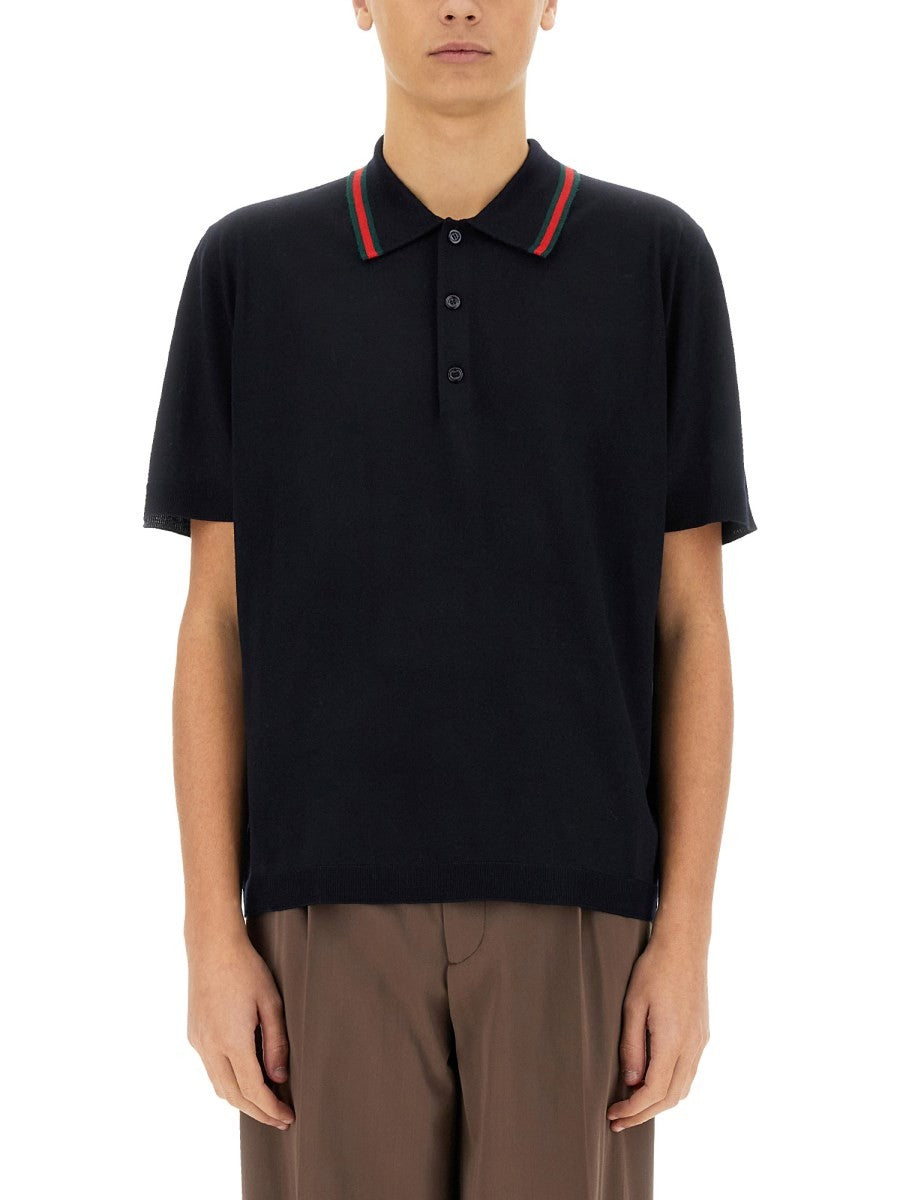 KNITTED WOOL POLO SHIRT WITH WEB PATTERN