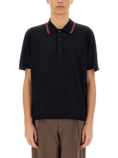KNITTED WOOL POLO SHIRT WITH WEB PATTERN
