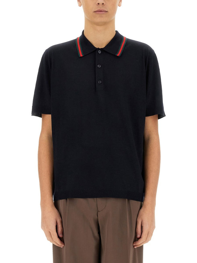 KNITTED WOOL POLO SHIRT WITH WEB PATTERN