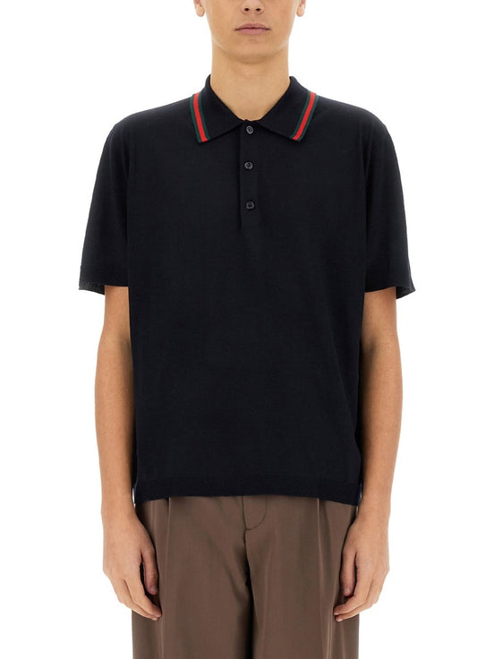 KNITTED WOOL POLO SHIRT WITH WEB PATTERN