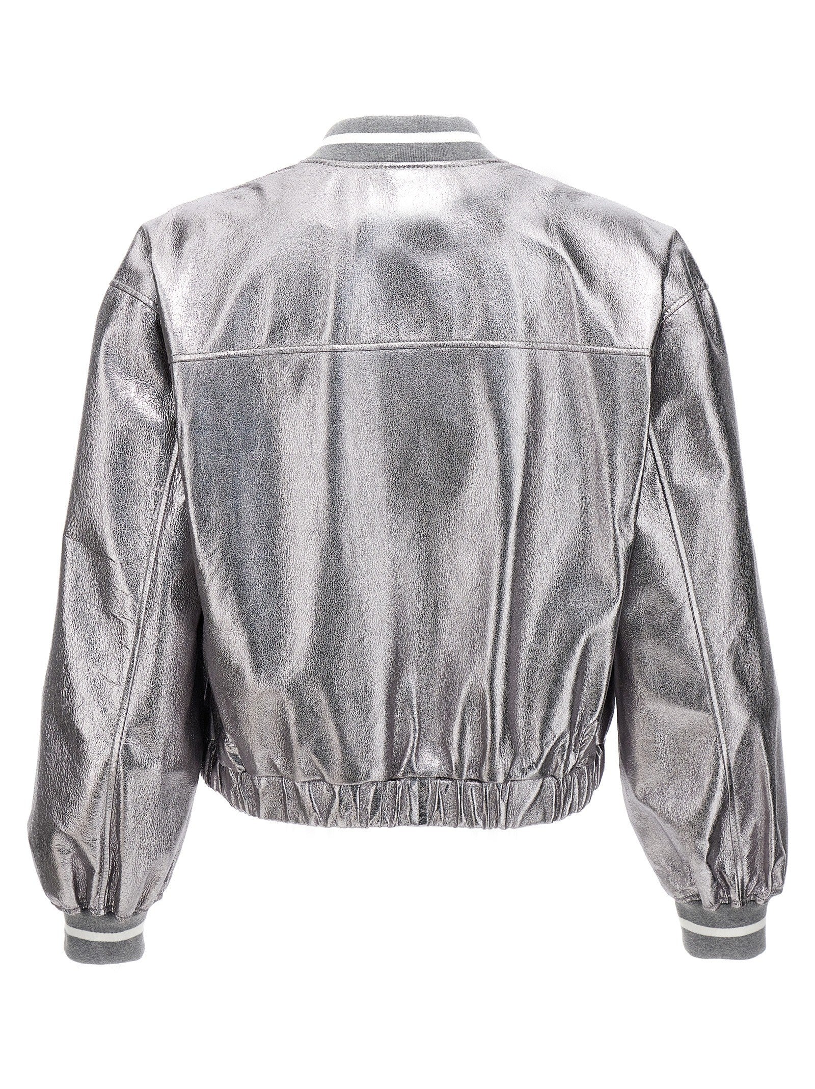 Laminated leather bomber jacket