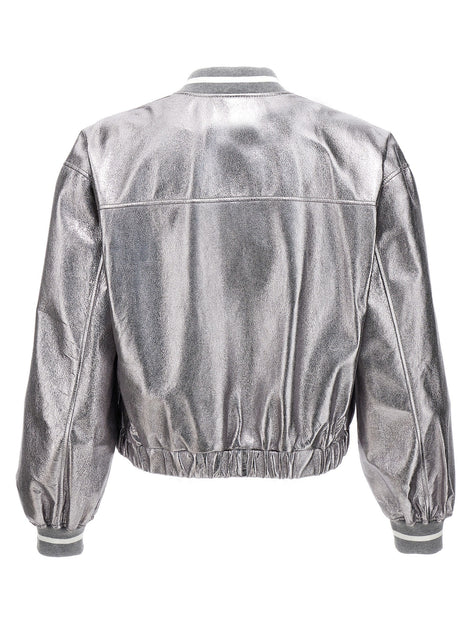 Laminated leather bomber jacket