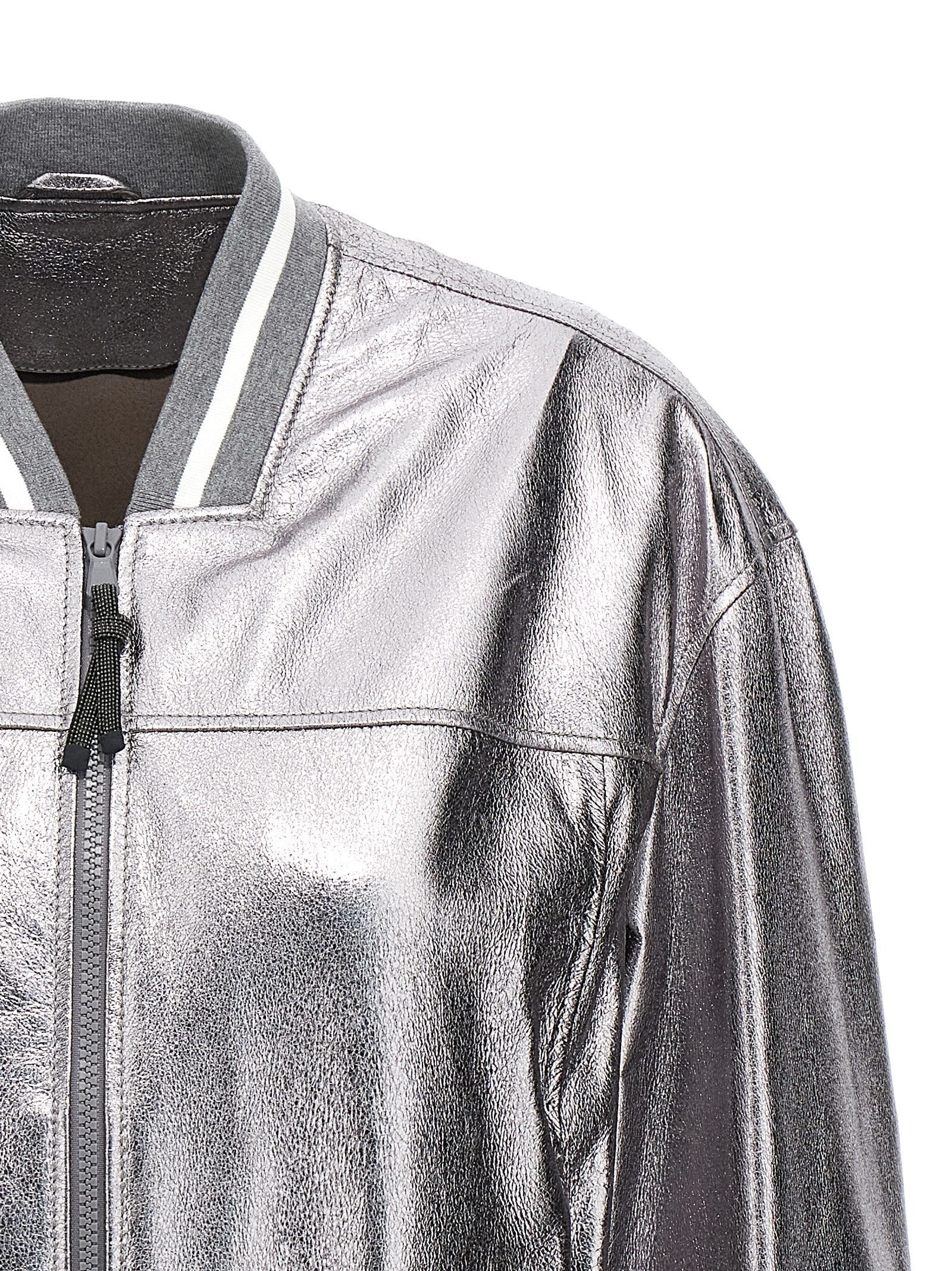 Laminated leather bomber jacket