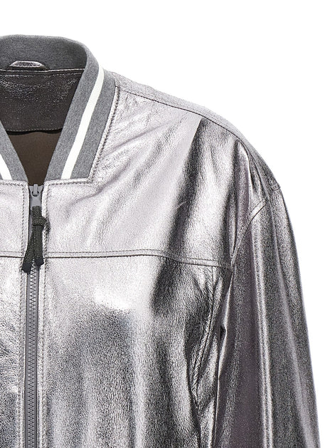 Laminated leather bomber jacket